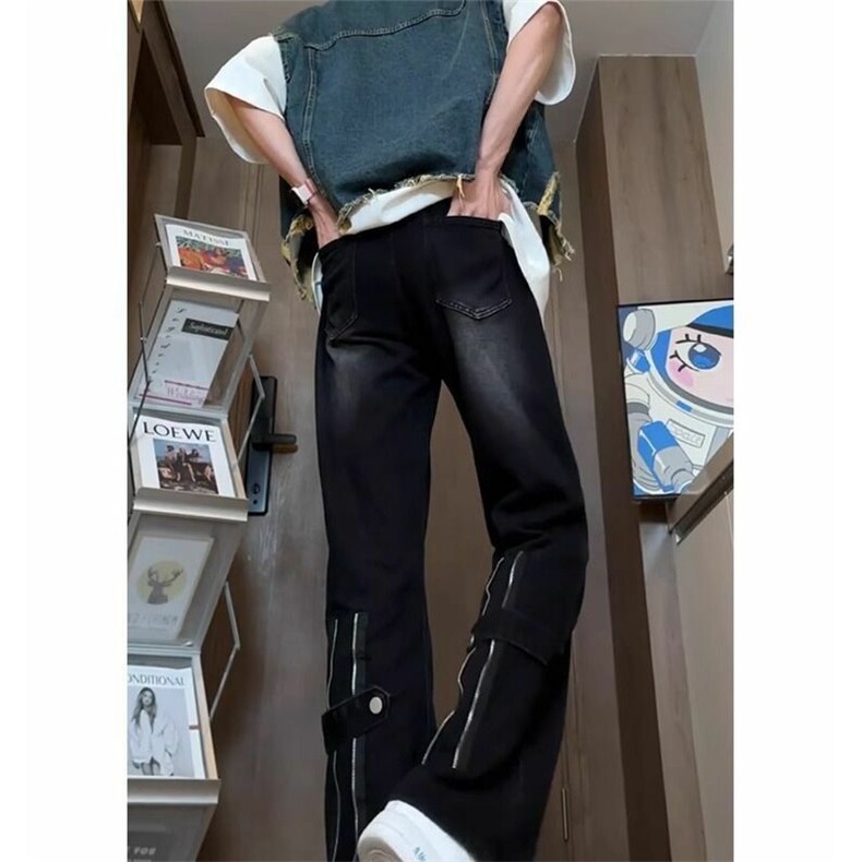 美式高街vibe裤子潮牌痞帅炸街拉链牛仔裤男Z758P39,男装牛仔裤,星座1112-1