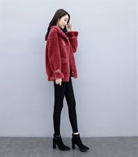 2025新款颗粒绒爱美利时尚气质皮毛一体韩版立领纯色羊毛外套图片
