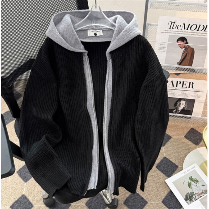假两件连帽针织开衫毛衣男秋季高级感拉链外套韩系学院风轻熟上衣,男装针织衫/毛衣,星座601-1
