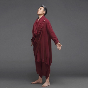 棉麻打坐居士汉服宽松长款披风衣民族套装瑜伽演艺服Q9220-P190图片