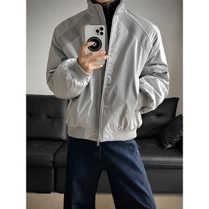 美式cleanfit棉衣外套男款冬季加厚保暖痞帅潮流螺纹拼接立领棉服