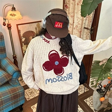 韩系卡通刺绣图案彩点毛衣女2026春秋情侣百搭软糯针织衫短款上衣，男装针织衫/毛衣，星座506A