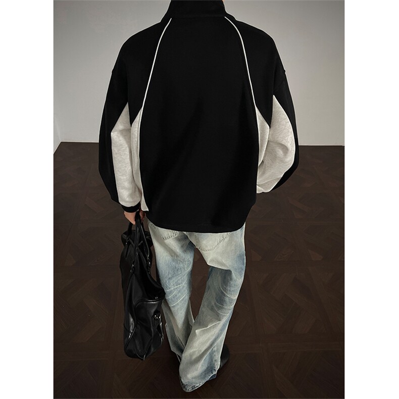 WY2027-P60控98400克秋季立领拼接套头卫衣男潮牌宽松外套,男装卫衣,电商A058-1（原电商C417）