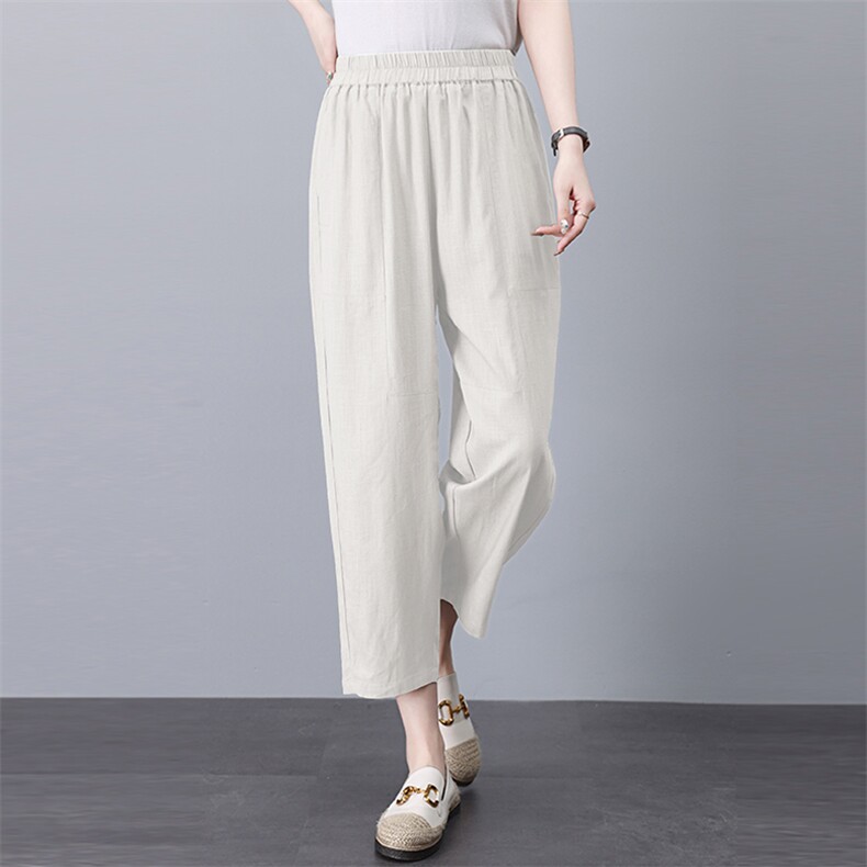 新款女式宽松棉麻休闲裤舒适百搭显瘦九分裤，女装休闲裤，悦见她