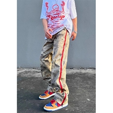 WE1595-P44街头迷彩牛仔裤男ins潮宽松直筒hiphop拉链开叉休闲，男装牛仔裤，电商B323A