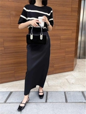 宽条纹短袖10%羊毛，女装T恤，佳弈羊绒