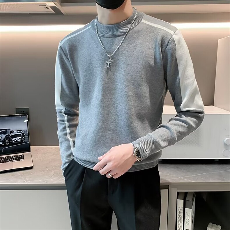 秋季男士针织圆领毛衣时尚简约百搭设流线衣条纹加绒打底S572/P48,男装针织衫/毛衣,星座506