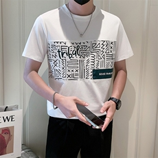 2025新款夏季短袖T恤男潮牌百搭拼接上衣半袖体恤A313-1-5833-P48，男装T恤，电商A313-1