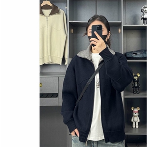 25851-特P70巴恩风撞色翻领男士针织衫开衫休闲毛衣外套图片