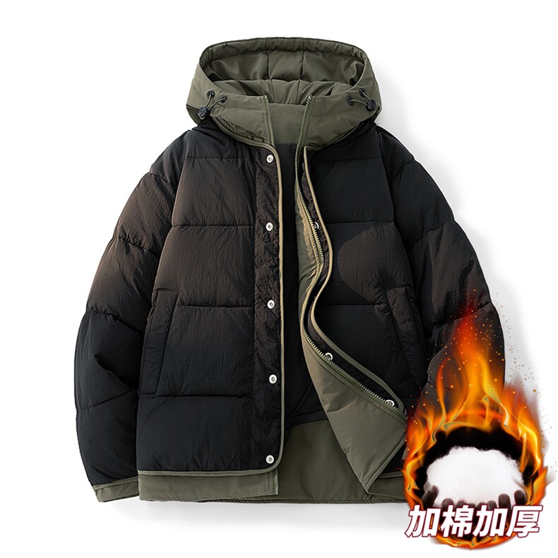 日系复古假两件连帽棉衣男冬季宽松情侣冬季棉服M0829-P103,男装棉衣,星座308B-2