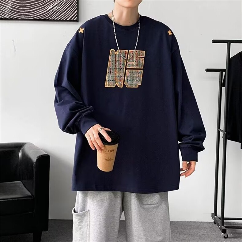 新款潮牌情侣美式复古宽松圆领卫衣T恤男女春秋款,男装T恤,星座410-6（原星座1304-1）
