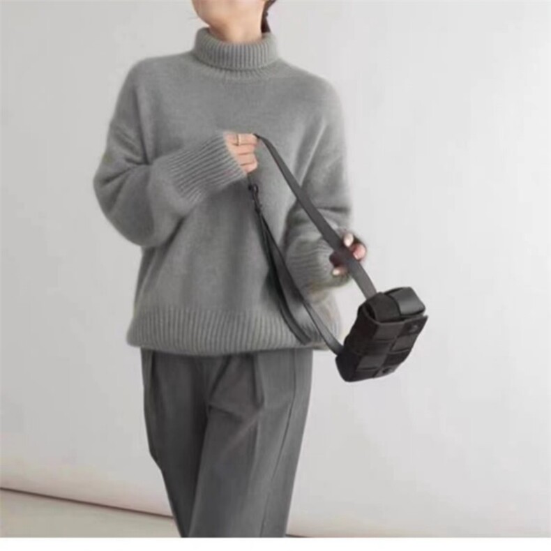 秋冬季羊毛休闲百搭时尚半高翻领简约羊毛衫，女装羊毛衫，锦瑟羊绒