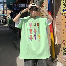 港风男士宽松大码货币符号印花男士宽松加大T恤A071-5517-P28，男装T恤，电商A071