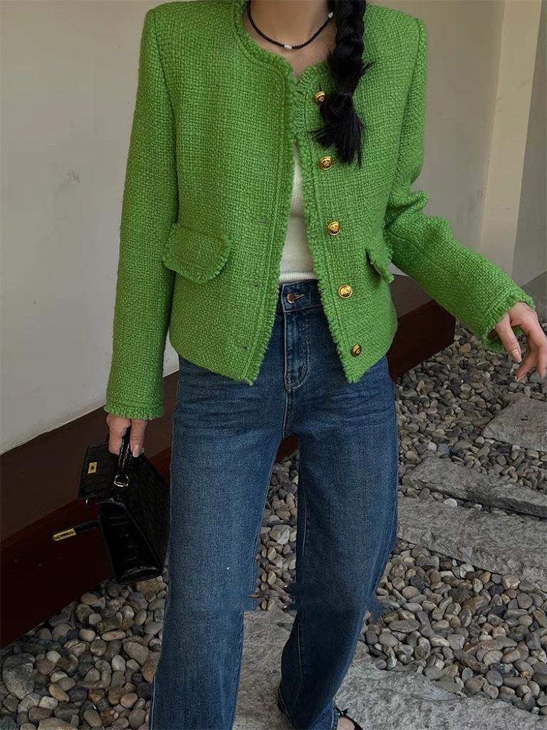 温柔风纯色小香风外套,女装其它,L·H·X