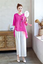 2021夏季新款简约文艺复古刺绣休闲舒适棉麻两件套，女装套装/套裙，韩宇舍