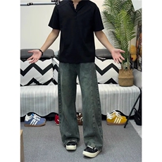 【008】水洗做旧时尚阔腿牛仔裤男新款宽松直筒长裤A079-N924-P42，男装牛仔裤，电商A079