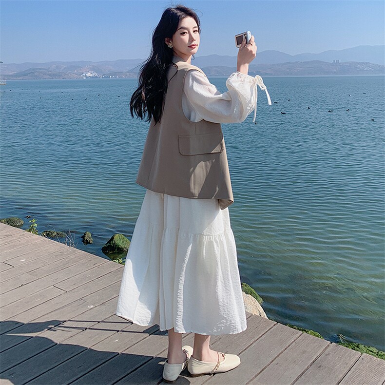 现货2D078-T1857-P165K228袖口系带连衣裙+西装马甲真两件套,女装套装/套裙,2D078