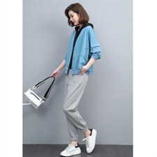 2021春季新款时尚V领休闲宽松舒适卫衣两件套，女装套装/套裙，玛其路