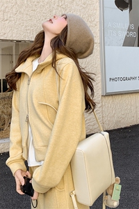 奶盐系黄色休闲运动套装女2025年春秋季新款加厚卫衣阔腿裤两件套图片