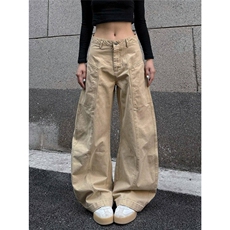 美式复古水洗解构工装裤直筒阔腿裤男女宽松弯刀裤LN11003-P56，男装工装外套，星座1008