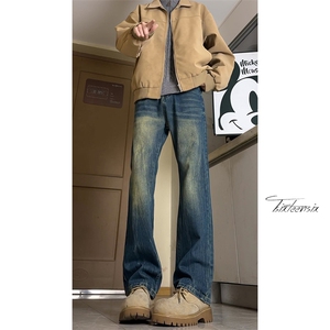 美式高街闪电纹微喇牛仔裤男春季复古阔腿裤子A166-N554-P55控85图片