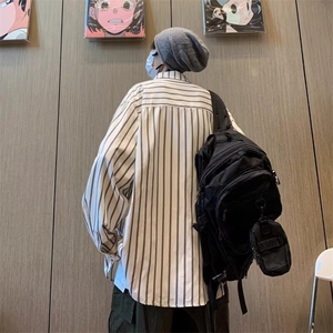 C14日系复古男女款长袖衬衫宽松百搭条纹衬衣男ins学院风上衣潮图片