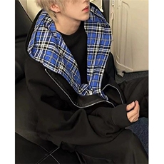 假两件格子开衫卫衣男春秋设计感初秋穿搭慵懒风开衫外套MY131，女装短外套，星座1116A（原606A-3）
