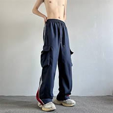 冲锋裤男女韩版潮流拼色帅气口袋休闲裤2024秋冬ins长裤K5802-P35，男装休闲裤，星座412-2