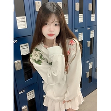 立体花卉刺绣连帽卫衣女秋冬加绒加厚美式重磅帽衫WK3231，男装卫衣，星座1116A（原606A-3）