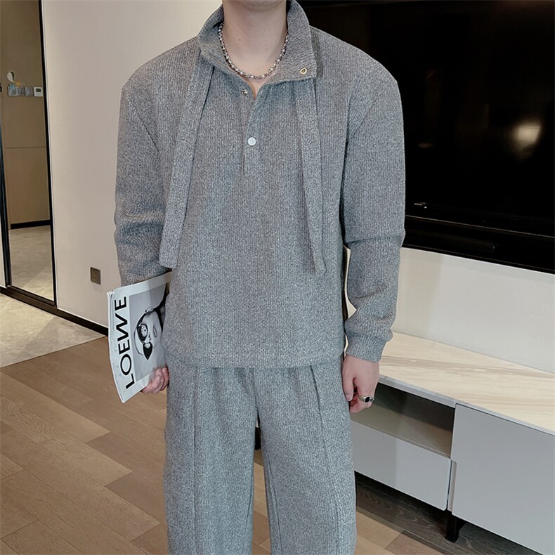 秋冬红慵懒毛衣针织卫衣弯刀裤套装男潮TZ351上衣76裤子80，男装针织衫/毛衣，电商B267