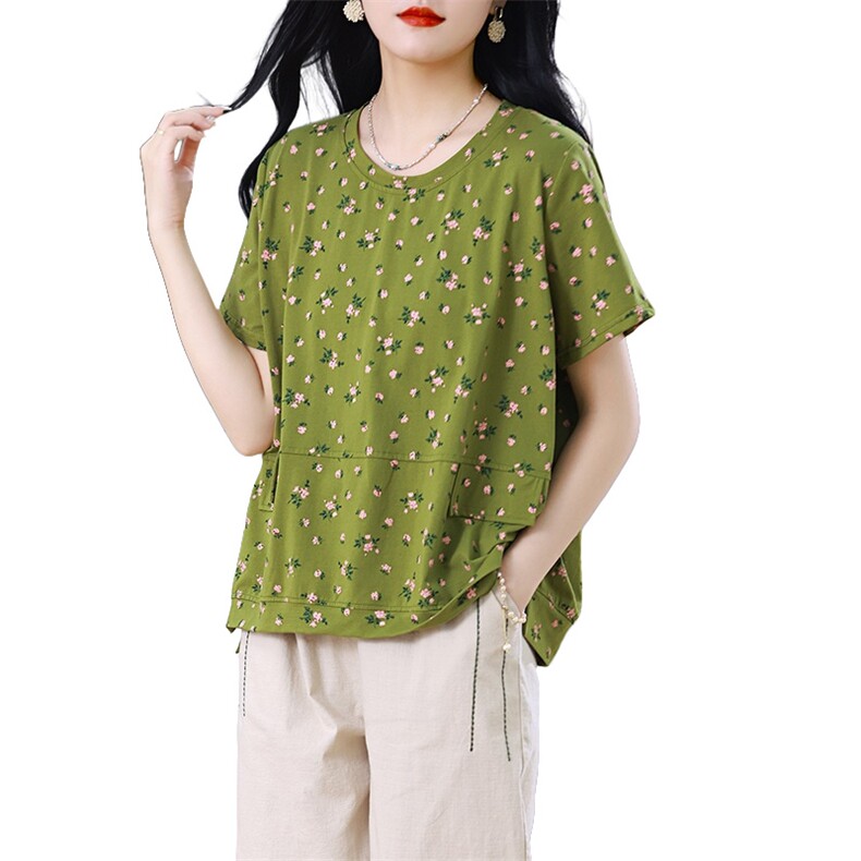 时尚宽松棉布碎花T恤舒适百搭显瘦上衣652#,女装T恤,3200格调