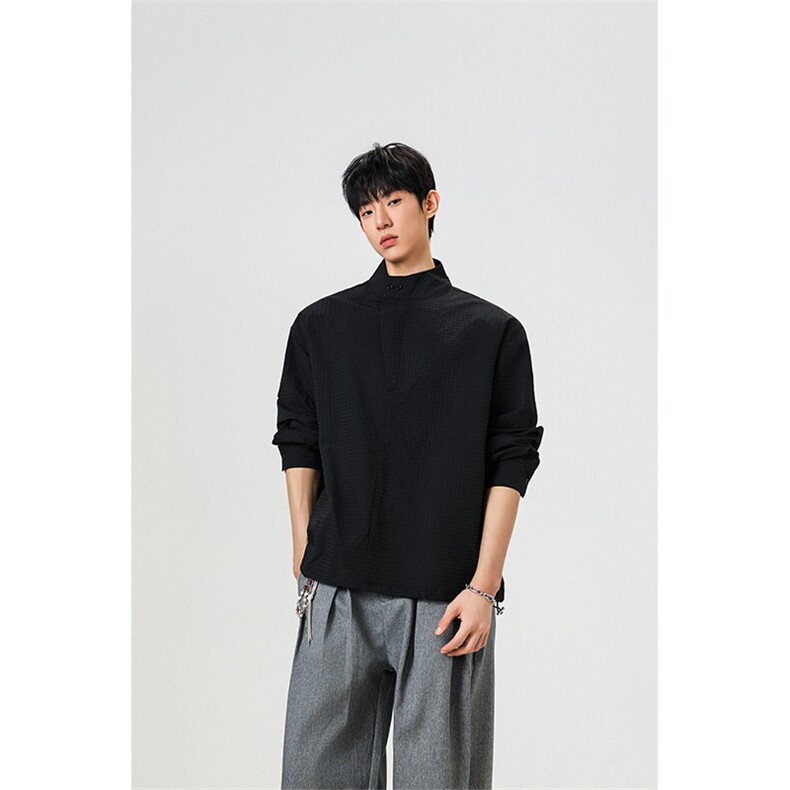 时尚立领棒球服衬衫韩版户外宽松抽绳防晒外套衬衫男冲锋衣P42,男装防晒衣,电商B319