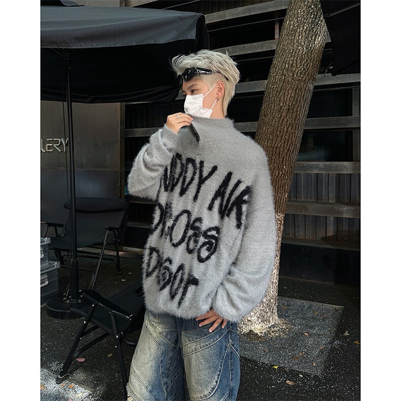 秋季新款港风美式字母印花水貂毛刷毛POLP领毛衣男潮MY1526-P60,男装针织衫/毛衣,星座313A(原308A-2)