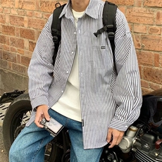 条纹衬衫长袖男春秋季款日系cityboy宽松休闲衬衣外套潮CS224-p30，男装衬衫，星座1008