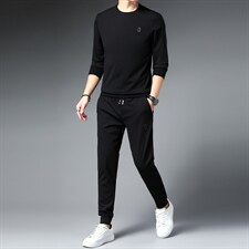 2023年男士圆领印花时尚休闲运动套装秋季中青年长袖长裤两件套潮，男装休闲套装，电商B212（原钱塘6029）