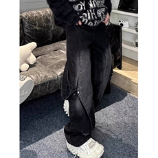 新款美式高街做旧水洗牛仔裤百搭休闲拼接设计感裤子LN8155-P55，男装牛仔裤，星座1008