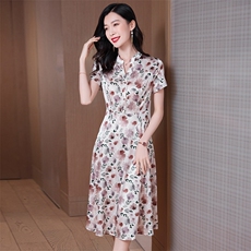 杭州真丝连衣裙女夏2026新款印花高端中年妈妈真丝连衣裙，女装连衣裙，阿舍尔精品