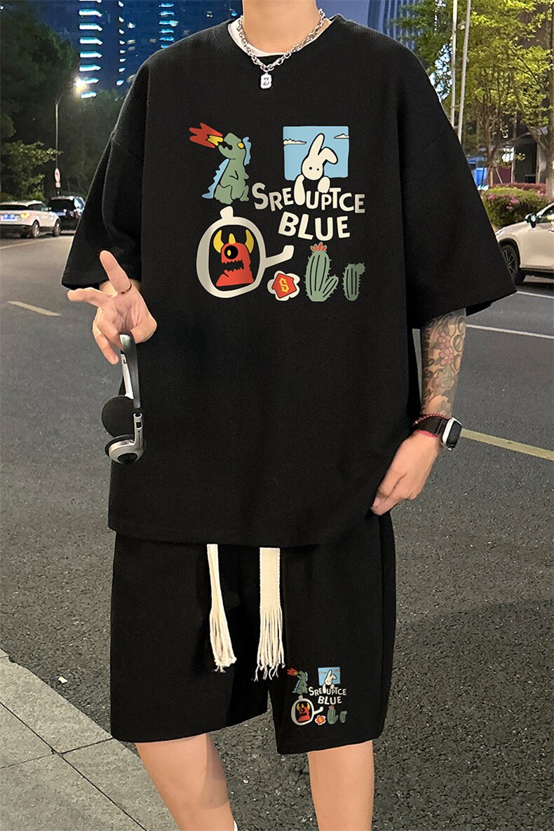套装！华夫格套装短袖T恤短裤男TZ236-特P38,男装牛仔裤,电商B367
