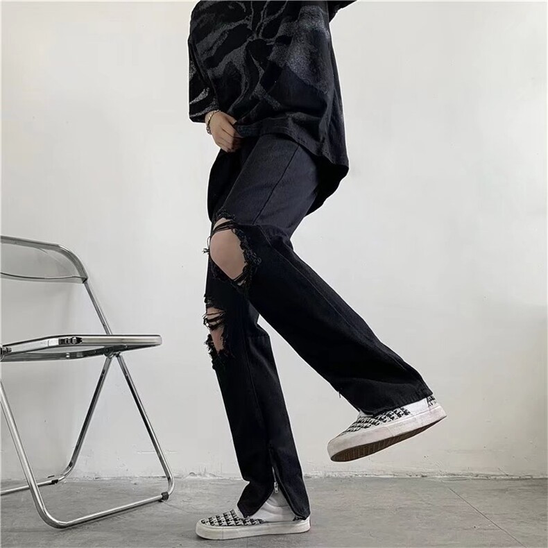 ins夏季破洞牛仔裤男潮牌痞帅直筒宽松港风高街乞丐裤NK2279-P40,男装牛仔裤,星座1008-1