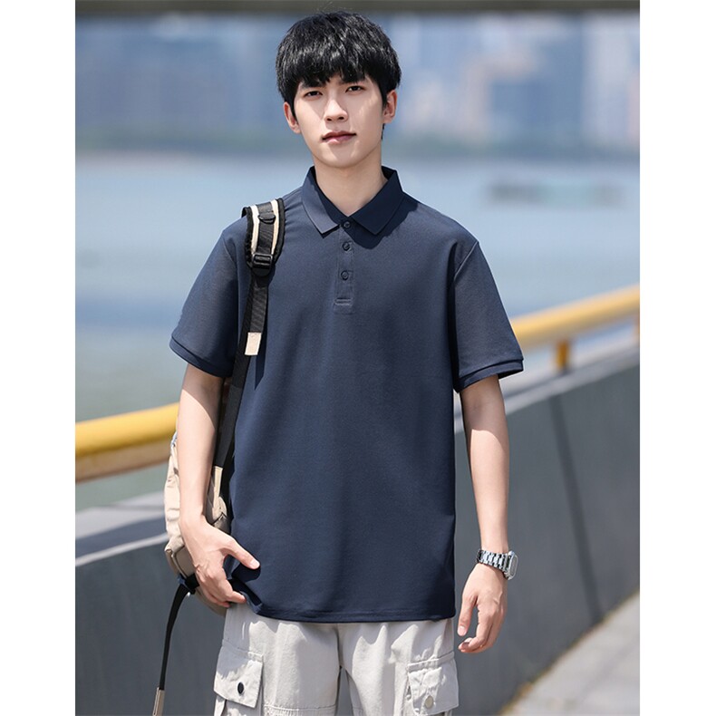 P02短袖男夏季新款纯色潮流半袖上衣休闲透气高级翻领polo衫T恤衫图片
