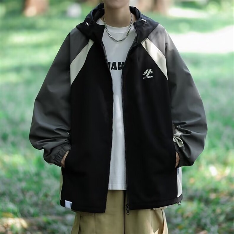 美式冲锋衣夹克男韩版潮流拼色高街帅2024秋冬季ins外套W5318-P65,男装夹克,星座412-2