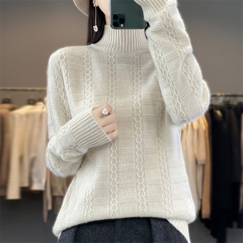 2024新款女士半高领加厚针织长袖羊毛衫秋冬百搭,女装羊毛衫,鹿一羊绒