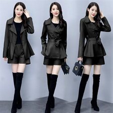 套裤女2021年冬季新款时尚减龄通勒百搭街头PU两件套，女装职业装，韩美纤衣