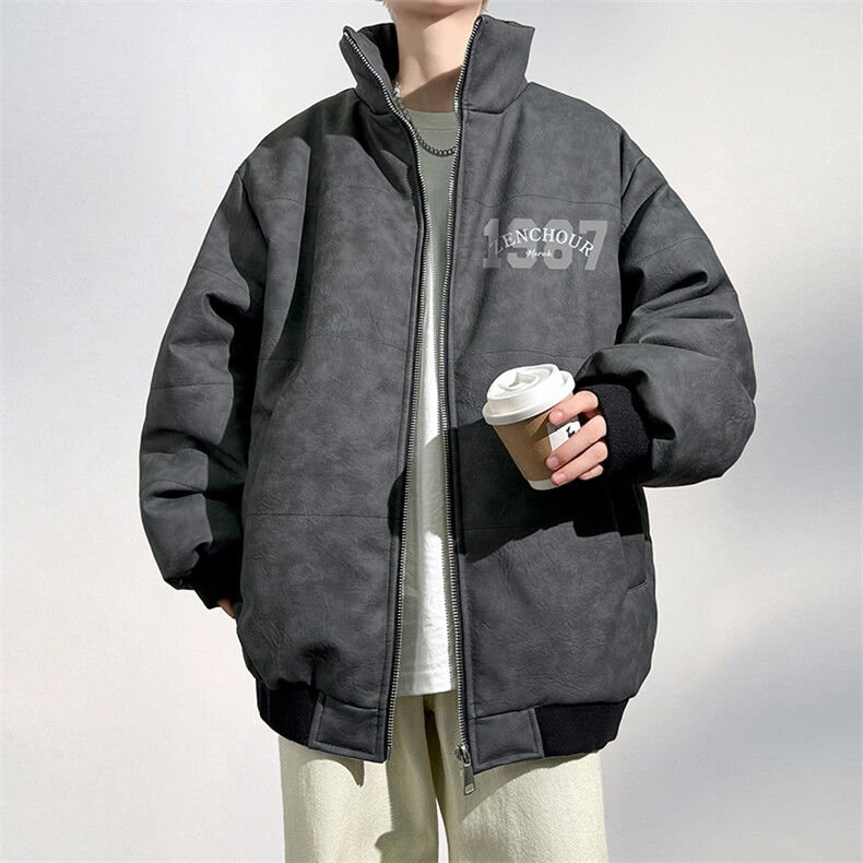 DT2236-TP130控价178冬季棉衣男生潮牌美式暗纹质感皮衣外套,男装棉衣,电商A102-1