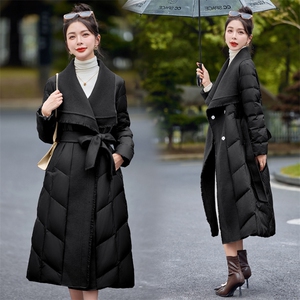 【bao款现货】2024新款冬装气质简约拼接流苏羊绒羽绒服白鸭绒图片