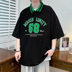 夏装青少年潮宽松翻领Polo衫创意印花短袖T恤男女630-P35控价58，男装Polo衫，电商A441-1