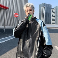 JK8803-P80美式春秋潮牌拼色重工皮衣夹克，男装夹克，星座1503