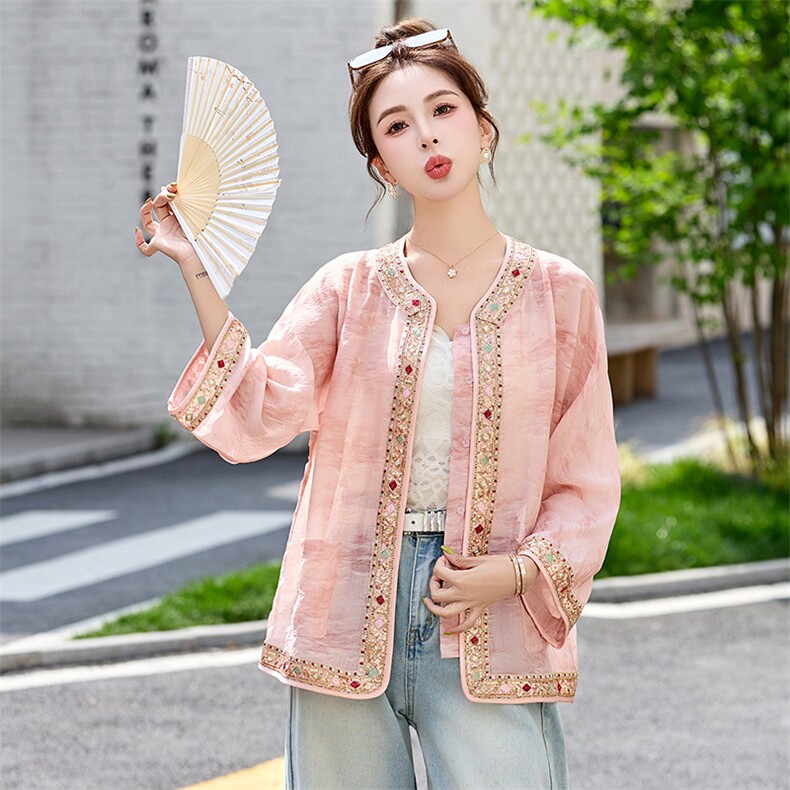 年轻款漂亮提花外套女中长款2025夏高端缎面减龄收腰显瘦上衣,女装短外套,韩宇舍