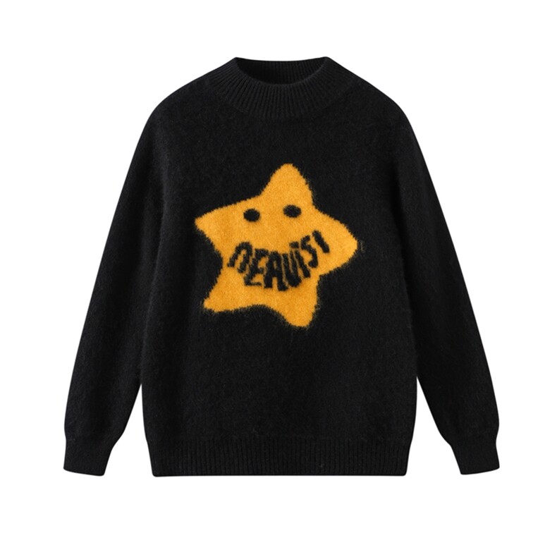 新款百搭半高领星星刺绣套衫，童装儿童羊毛衫，鑫贝羊绒