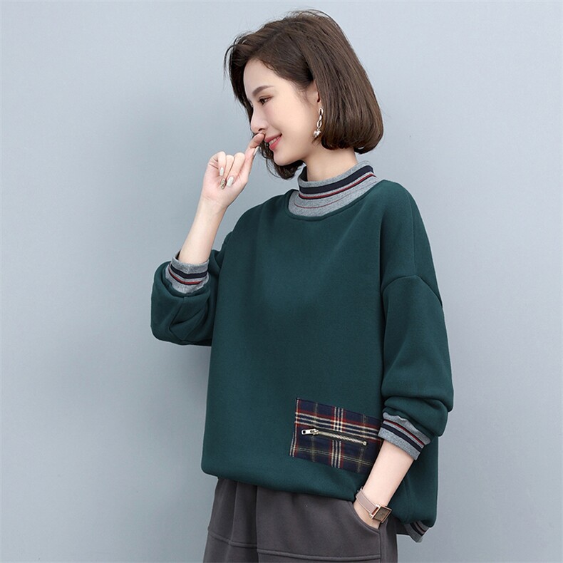 时尚潮流舒适卫衣/绒衫长袖2021年冬季休闲高领优雅,女装卫衣/绒衫,悦见她